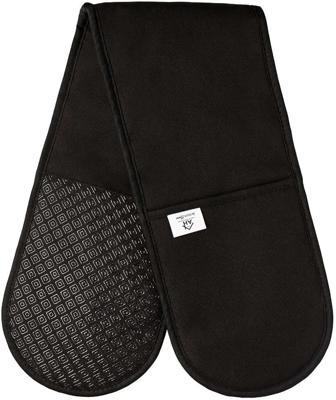 Black Double Oven Gloves Heat Resistant Silicone Oven Mitts Pair | Non-Slip Silicone Oven Gloves Double Oven Mitt | Machine Washable Thick Potholders