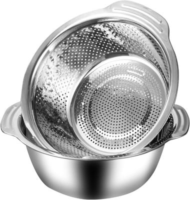 Defaun Kitchen Colander & Mixing Bowl Set 28cm, 2-Piece Stainless Steel Strainer Bowl with Handles for Draining Pasta, Washing Vegetables, Fruits, Sal