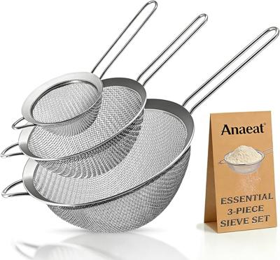 Anaeat Fine Mesh Strainers - Stainless Steel Colander Sieve Sifters, with Durable Mesh and Sturdy Handle, Excellent for Sifting Dry Ingredients, Flour