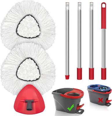 JEHONN Spin Mop Replacement Heads, Base, Handle for Vileda Turbo, Includes 2 Microfiber Refills, 1 Triangle Cover and 148 cm Long Stick for Cleaning B