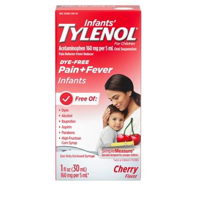 Tylenol Infants Simple Measure Pain Reliever Acetaminophen Liquid - Cherry - 1 fl oz: Aspirin-Free, Contains Pain Reliever, Oral Application : Target