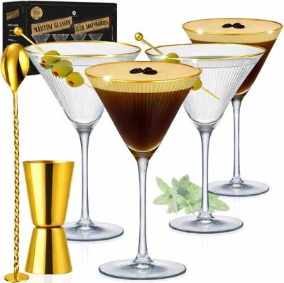 Amazon.com: VEMACITY - Ribbed Espresso Martini Glasses Set of 4-8oz Gold Rim Cocktail Glasses with Bar Spoon and Jigger - For Margaritas, Cosmos & Mor