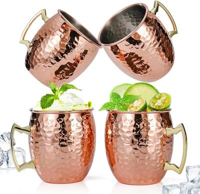 Amazon.com: Amrules Moscow Mule Mugs Set of 4, 16 OZ Hammered Copper Cups with 304 Stainless Steel Lining and Gold Brass Handles, for Cold Drinks, Bee