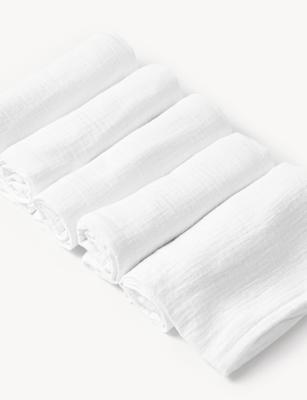 5 Pack Pure Cotton Muslin Squares | M&S | M&S
