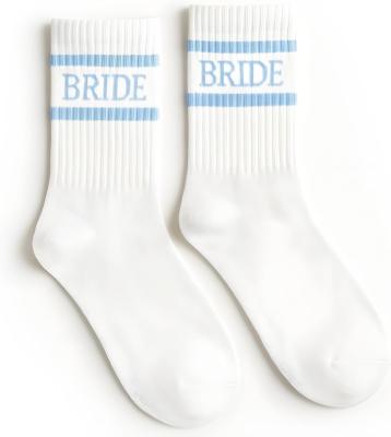 Amazon.com: xo, Fetti Bride Socks, White + Blue | Bride To Be Something Blue Gift, Bachelorette Decorations, Wedding Day Slippers, Bridal Footwear Gif