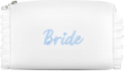 Amazon.com: Etercycle Bride Cosmetic Bag, White Satin Bride To Be Makeup Bags Exquisite Embroidery Something Blue Bridal Shower Gifts, Ruffle Toiletry