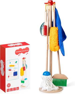 Amazon.com: Wooden Kids Cleaning Set for Toddlers,8 Pieces Montessori Cleaning Toys with Kids Broom and Mop Set, Housework Pretend Play Toy Gift for B