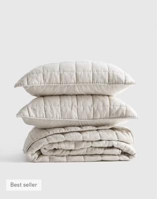 Linen Quilt Set in Sand with Sham Set