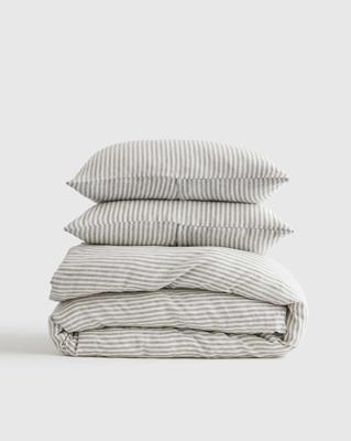 European Linen Stripe Duvet Cover Set | Quince in Grey/White Stripe