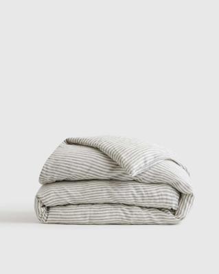 European Linen Stripe Duvet Cover | Quince in Grey/White Stripe