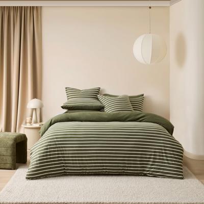 Ultra Soft Jersey Olive & Oat Stripe Quilt Cover Separates | Adairs