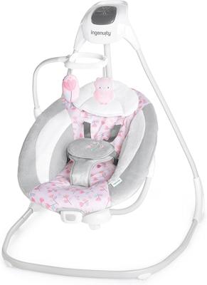 Amazon.com : Ingenuity SimpleComfort Lightweight Compact 6-Speed Multi-Direction Baby Swing, Vibrations & Nature Sounds, 0-9 Months 6-20 lbs (Pink Cas