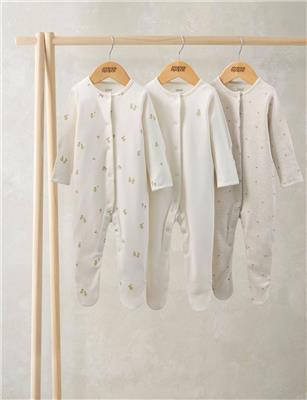 3 Pack Pure Cotton Pear Print Sleepsuit (7lbs-24 Mths) | Mamas & Papas | M&S