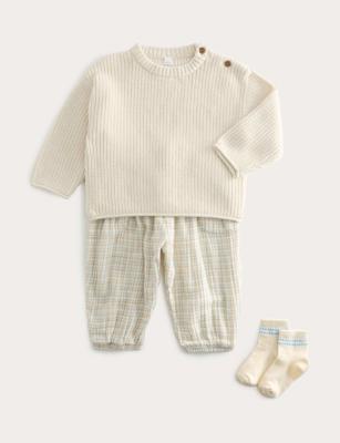 3pc Pure Cotton Top & Bottom Outfit (0-5 Yrs) | M&S | M&S
