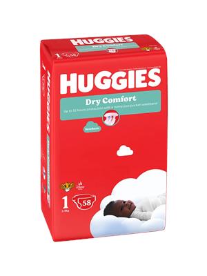 Huggies Dry Comfort Value Pack size 1 58s – PEP Online