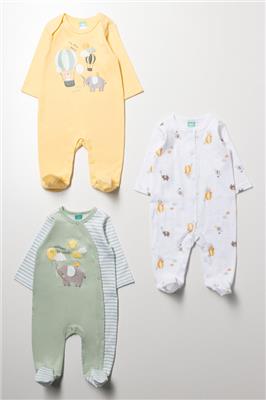 3 Pack Babygrows Yellow, Green And White | Babygrows | Ackermans