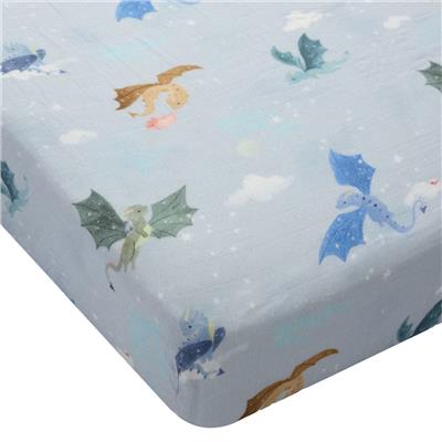 Drap Contour pour Lit de Bébé - Mousseline Bambou Dragons