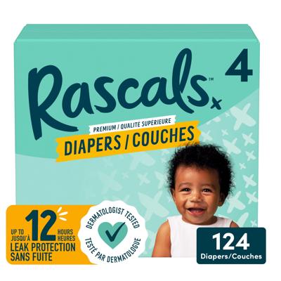 Rascals Premium Absorbent Baby Diapers, Size 4, Carton, 124 Count - Walmart.ca