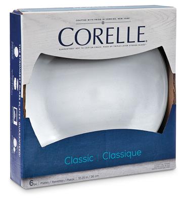 Corelle Classic Glass Caterer Dinner Plates, Chip Resistant, White, 6-pc