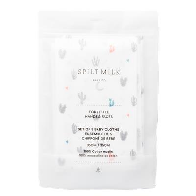 100% cotton baby cloths, 5 pack: Cactus Bloom – Spilt Milk Baby