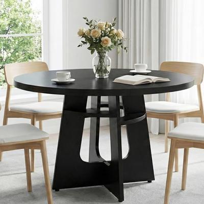 Amazon.com - HELLYMOON 47 Round Dining Table for 4-6 Walnut, Farmhouse Wood Circle Dinner Table, Dark Brown Wooden Circular Dinner Tables Easy Assembl