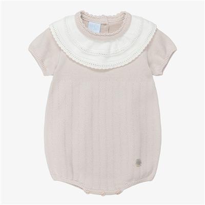 Artesanía Granlei - Beige Knitted Shortie with Scalloped Collar | Childrensalon
