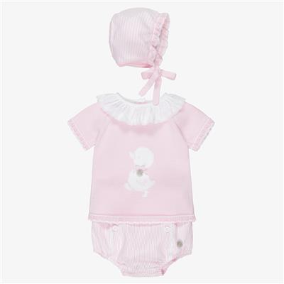 Artesanía Granlei - Baby Girls Pink Duck & Stripe Cotton Shorts Set | Childrensalon