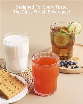 Amazon.com | BJMEDYM Ribbed Glassesware 14 Oz Ripple Drinking Glasses Iced Coffee Glasses Glass Cup Set Of 6 Vintage Drinking Glasses Water Glasses Fl