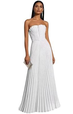 LISEJIU Strapless Formal Dresses Satin Strapless Bridesmaid Dress White A-Line Long Prom Dresses 2026 White US2