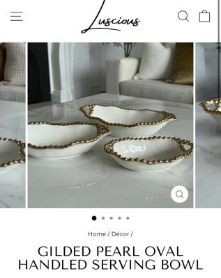 Gilded Pearl Oval Handled Serving Bowl– Luscious Homewares