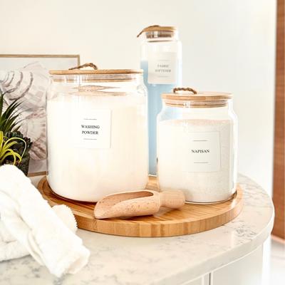 Bamboo and Glass 5 Piece Laundry Pack with Liquid Jar – Storage Organisers