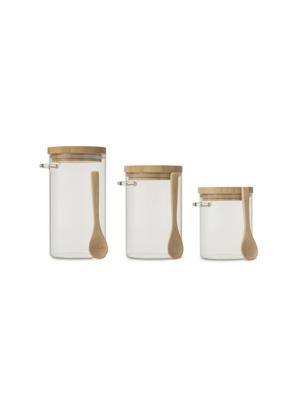 glass container with bamboo lid & spoon 3pc | Bash