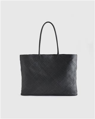Italian Leather Handwoven Tote in Black | Quince Canada