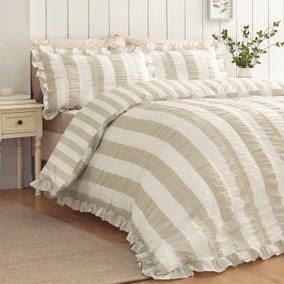 Catherine Lansfield Seersucker Frill Stripe Polycotton Duvet Cover & Pillowcase Set | Dunelm