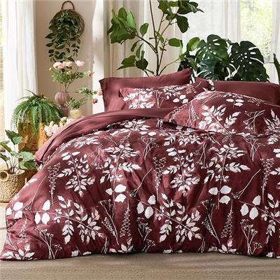 Amazon.com: Bedsure Queen Comforter Set - 7 Pieces Floral Burgundy Soft Bedding Sets, Queen Bed in a Bag with Botanical Flowers Comforter, Sheets, Pil