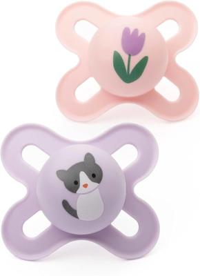 MAM Original Start Dummies, 0-2M, 2 Pack, Orthodontic Design, Pink/White | Comes in Dummy Steriliser Case, Sustainable Materials, Baby Accessories for