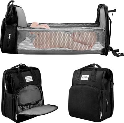 Baby Changing Bag Backpack, Portable Nappy Changing Backpack with Foldable Cot Bed, Large Capacity Baby Diaper Bag with Changing Mat,Waterproof Mummy