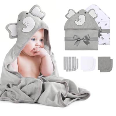 momcozy Hooded Baby Towel Set, 8-Piece Baby Bath Towel Set, 2Pcs Baby Towel and 6Pcs Baby Wash Cloth, Soft and Super Absorbent Baby Washcloths for Tod
