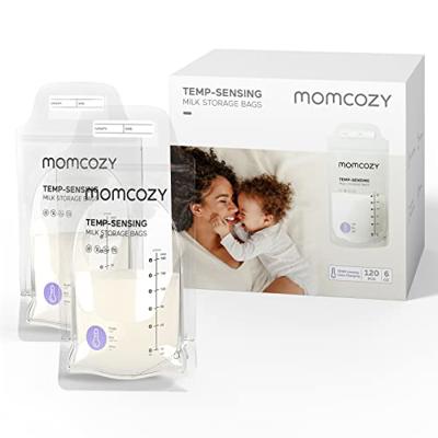 Momcozy Storage Bags 120 PCS, Temp-Sensing Discoloration Breastmilk Storing Bags, Disposable Milk Storage Bag with 6oz Self Standing, No-Leak Milk Fre