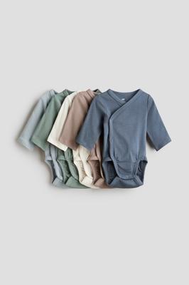 Beige melange/taupe 5-pack Wrapover Bodysuits for kids | H&M CA