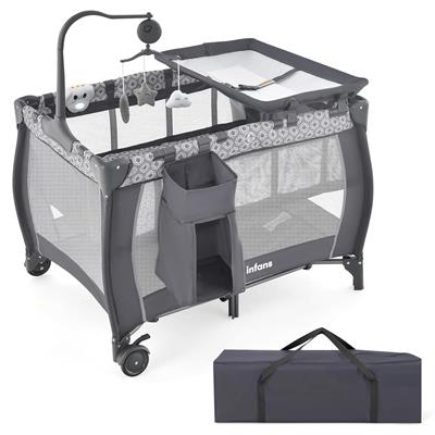 INFANS 3 in 1 Pack and Play, Portable Travel Baby Crib Bassinet with Detachable Mattress, Newborn Changing Table, Foldable Playpen with Carry Bag and
