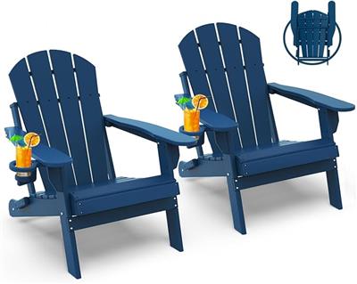 Amazon.com: GREENVINES Folding-Adirondack-Chairs-Set-of-2 | HDPE Plastic | Fire Pit Chair | All Weather | Cup Holder | Blue | for Deck Backyard Patio