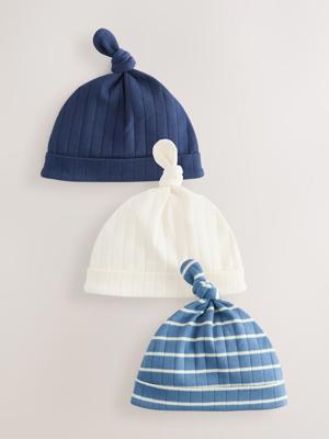 Buy Blue Tie Top 100% Cotton Hats 3 Pack (0-12mths) from Next Australia