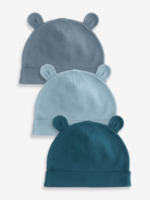 Buy Mid Blue Baby 100% Cotton Beanies 3 Pack (0-18mths) from Next Australia