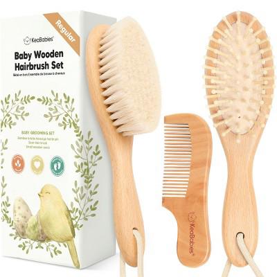 Baby Hair Brush and Comb Set, Oval Wooden Baby Brush Set for Newborns, Infant, Toddler