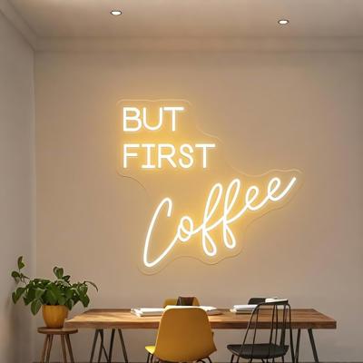 Coffee Bar Signs for Home Kitchen Cafe Corner Coffee Shop Decor LED Dimmable But First Coffee Light up Neon Light Signs 5V USB Powered with Hanging Ch