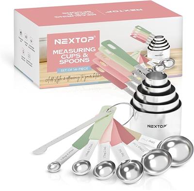 Amazon.com: Nextop 14-Piece Stainless Steel Measuring Cups and Measuring Spoons Set with All Stackable Sizes and Leveler for Dry Ingredients, Complete