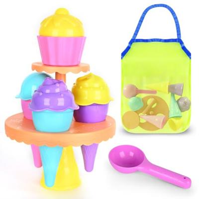 SupMLC Beach Toys Ice Cream Sand Toys - Toddlers Beach Essentials for Kids Girls Boys, Sand Molds, Shovels with Collapsible Mesh Bag, Travel Sandbox T