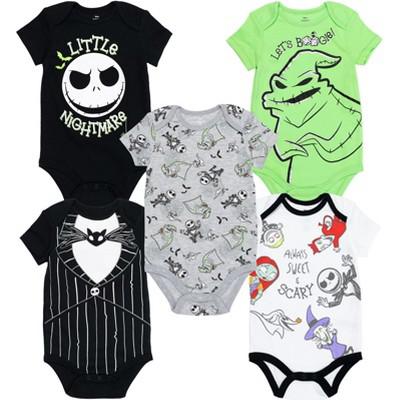 Disney Nightmare Before Christmas Jack Skellington Sally Infant Baby Boys 5 Pack Bodysuits Multi 12 Months : Target