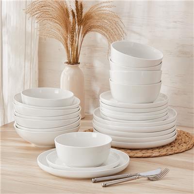Joss & Main 18-Piece White Ceramic With Black Rims Dinnerware Set - Modern Style Tableware Service For 6, Includes Dinner Plates, Salad Plates& Bowls